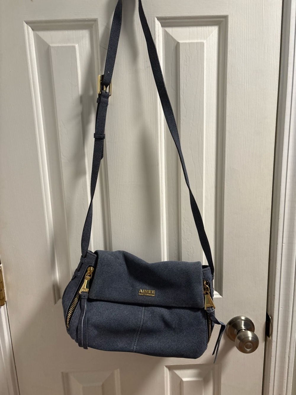 Aimee Kestenberg Navy Blue Messenger Crossbody with Gold Hardware - Picture 3 of 9